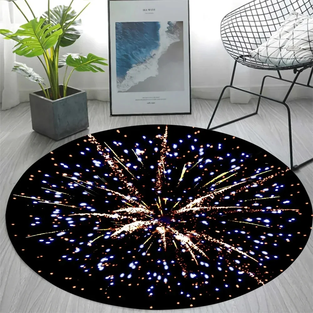 Bright Colorful Round Rug Shiny Starry Sky Circle Carpet Home Armchair Floor Mat Living Room Bedroom Dorm Decor Mat
