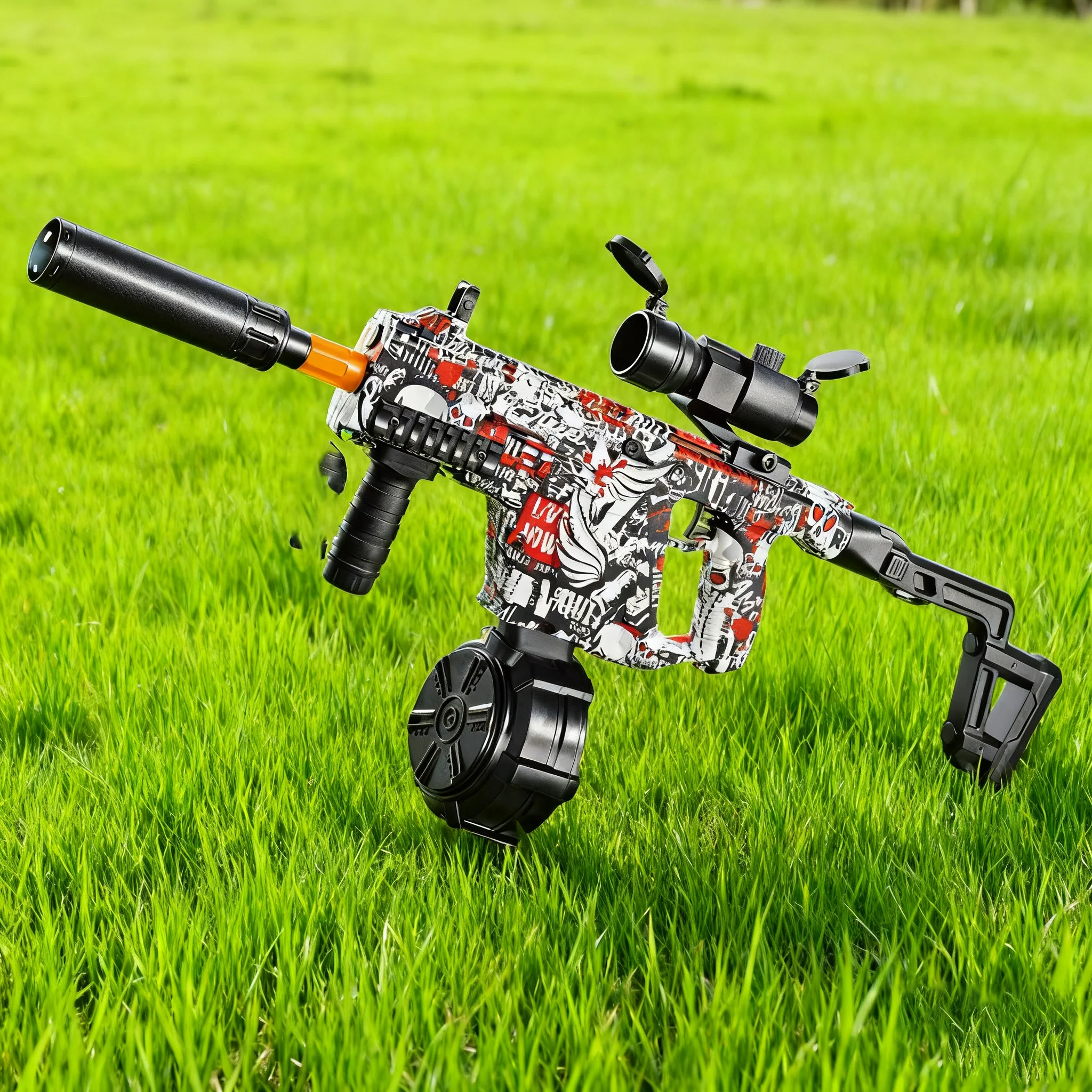 Pistola blaster de gel de longo alcance, até 30m, 7.4v, bola de gel elétrica automática com 500 rodadas, brinquedo de combate ao ar livre totalmente automático, presentes