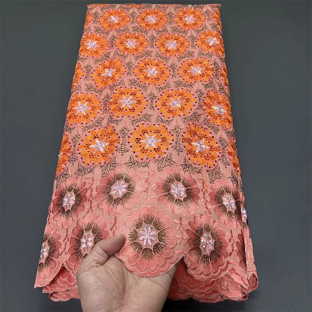 

Африканское кружевное полотно 2026: Нигерийский тюль с вышивкой, мягкий хлопковый дамаст для свадебных и праздничных платьев, 5 ярдов