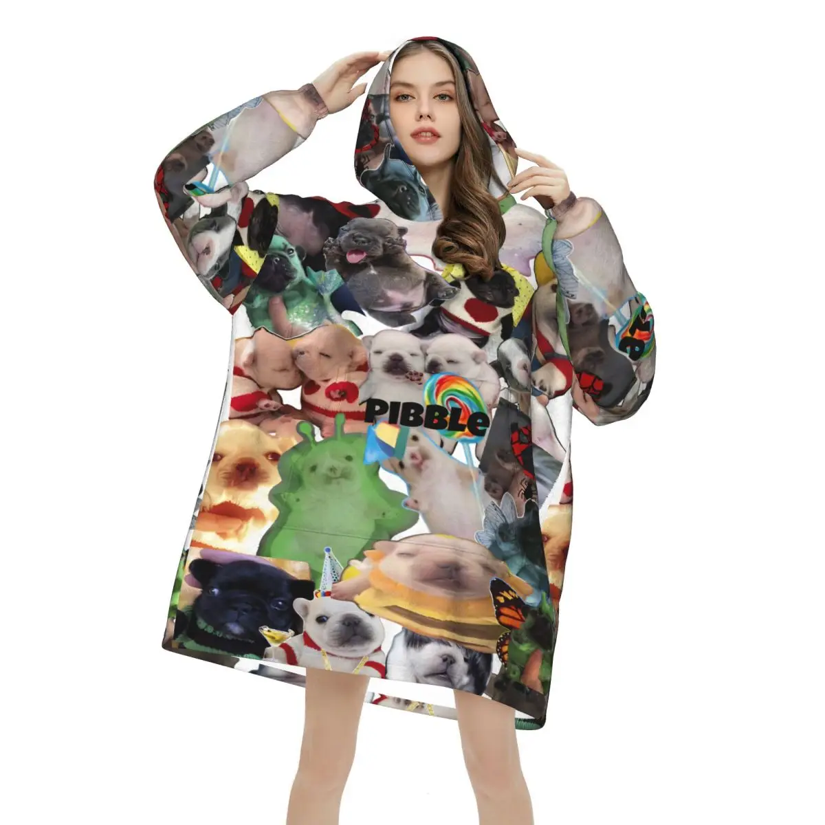 Pibble Meme Wash My Belly Wearable Blanket Hoodie for Women Men Warm Oversize Blanket Sweatshirt Thick Fleece Hooded Blanket