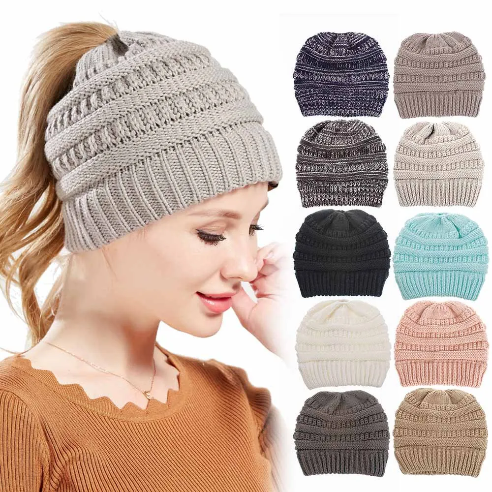 Stay Warm and Stylish with this Brimless Thermal High Bun PonytaWinter Beanie Hat !