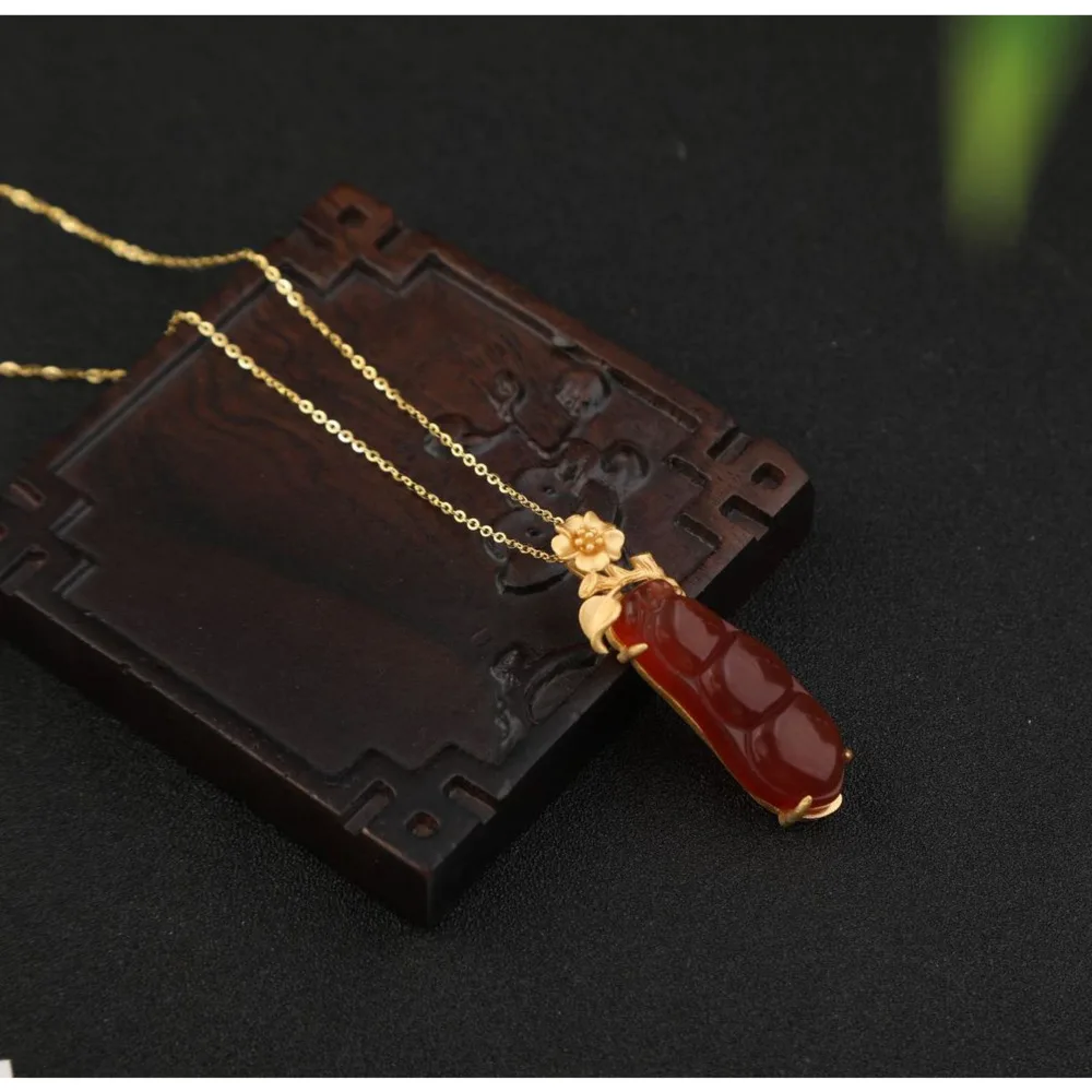 

Новый кулон GL в китайском стиле с красным халцедоном и агатом, в форме боба удачи, из чистого серебра — подарок для девушки