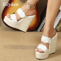 Eilyken Summer Weave Solid Platform Wedges Slippers Sandals Women Fashion Peep Toe Female Shoes Zapatos Mujer