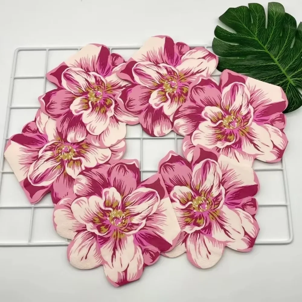 20 sheets/bag High-end Shaped Cut Edge 3D Flower Printing Napkin Colored Folding Decorative Paper Tissue Paper Wedding Household