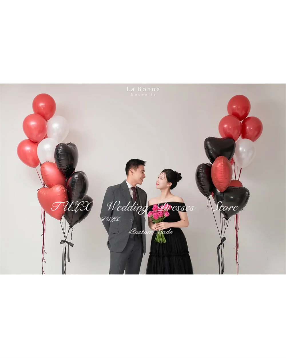 TULX Abito da sera in tulle nero Abito da sposa coreano Servizio fotografico Abito da festa con scialle staccabile senza spalline Corsetto lungo personalizzato