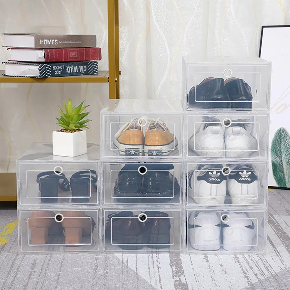 

Thickened Transparent Shoes Organizer Plastic Shoe Storage Box Stackable Clamshell Drawer Type Combination Shoe Cabinet