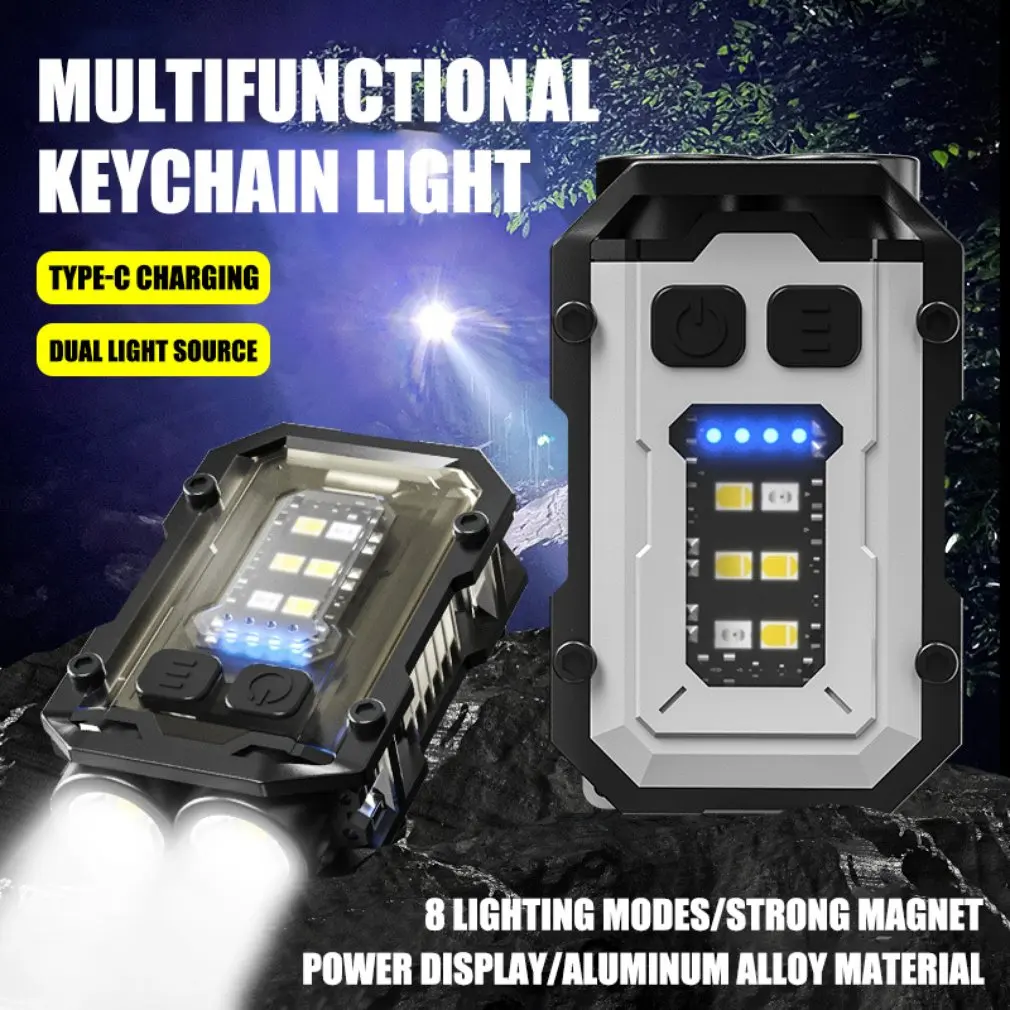 MINI LED Flashlight Keychain Light Portable Super Bright Torch TYPE-C USB Charge Emergency Work Light with Pen Clip Tail Magnet