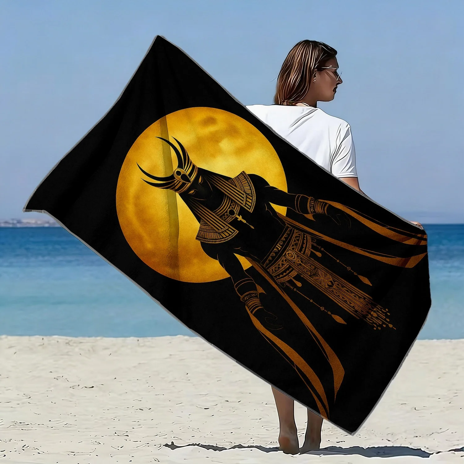 1PC Golden Egyptian God Beach Towel Suitable for yoga, swimming, camping, big bath towels, essential travel accessories