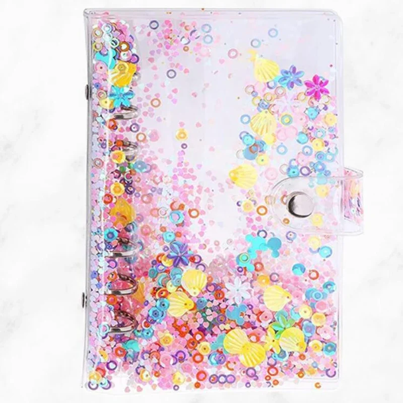 Cubierta de cuaderno transparente con lentejuelas brillantes, carpeta de hojas sueltas, Bloc de notas Kawaii, diario, planificador, suministros de oficina, A5, A6, 6 anillos