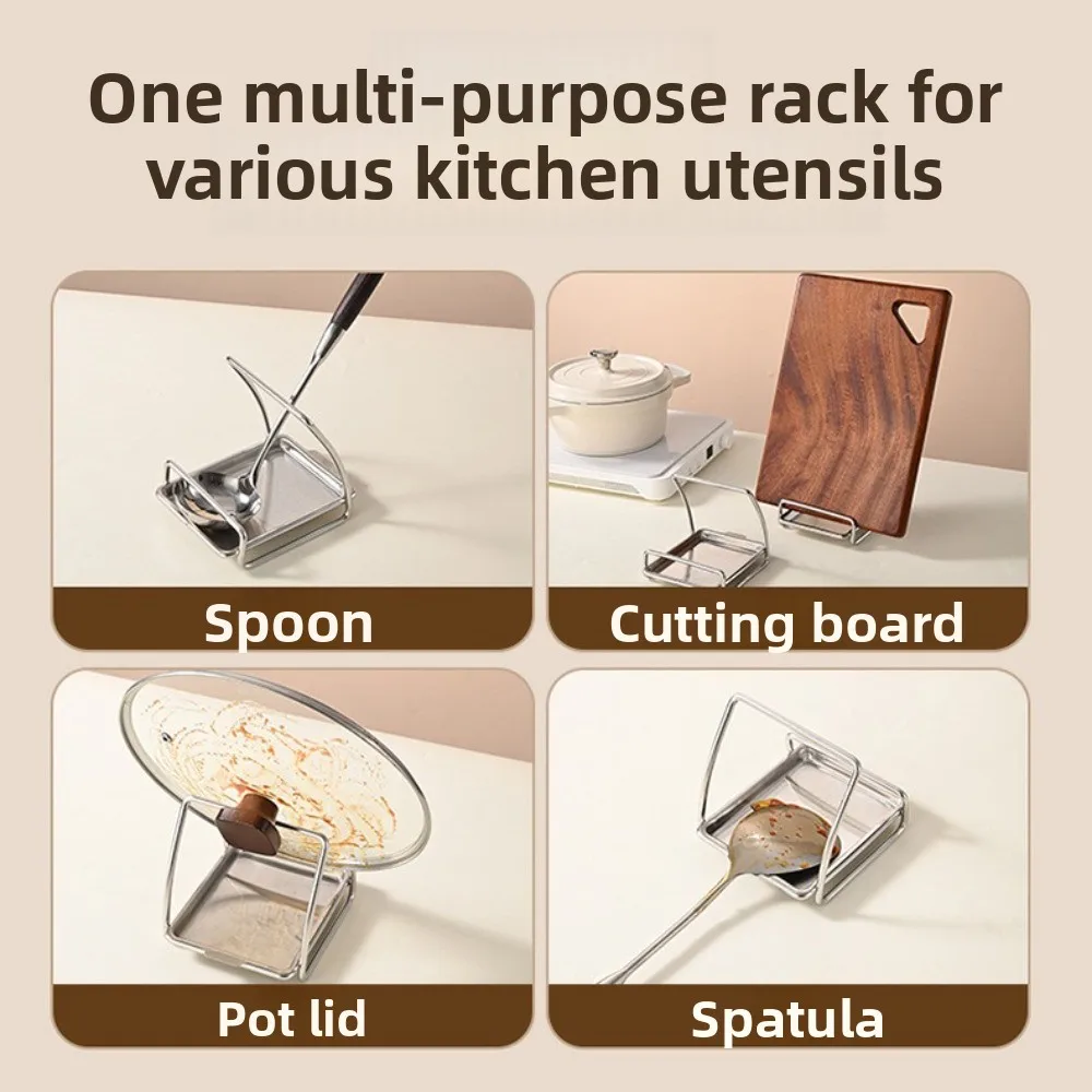 

Space Saver Stainless Steel Pot Lid Rack Sturdy Non-Tipping Spoon Rest Shelf Modern Rust Proof Soup Rests Pot Lid Storage