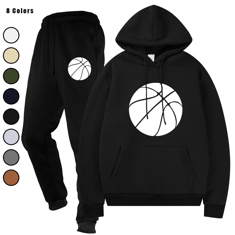 

Men Tracksuit 2 Pieces Sets Hooded Running Sportswear Autumn Drawstring Pants Male Hoodies Sportwear
