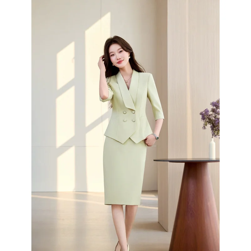 

Pink women's suit set for spring and autumn, new stylish business attire for commuting, formal two-piece set for hosts