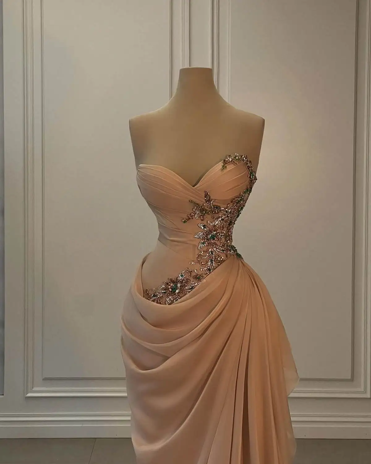 Simple Evening Gowns Strapless Prom Dress Sleeveless Beaded Rhinestone Party Dresses for Women Custom Made Vestidos de noche