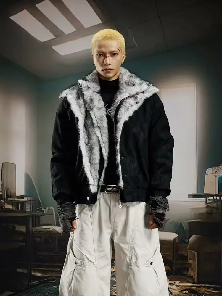 

Мужские зимние куртки, утепленные меховые теплые парки, винтажные свободные стеганые куртки с воротником-стойкой, куртка-бомбер с воротником из искусственного меха ​