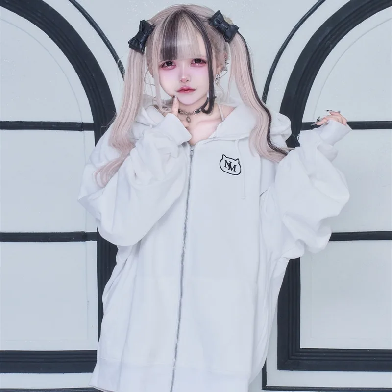 Japanese Mass-produced Mine Loose Jacket Autumn Women's Letter Embroidery Cotton Hooded Coats Subculture Girl's Sweet Cool Top