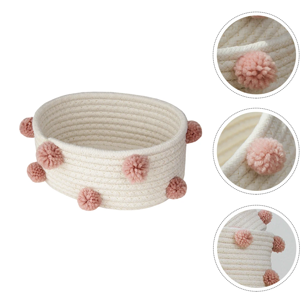 

Small Basket Cosmetics Storage Cotton Woven Baskets for Rack Rope Pink Hand Baby