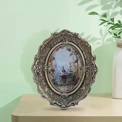 Picture Frame Room Oval Retro Desk DIY Elegant Antique Picture Display Photo Holder for Bedroom Holiday Table Hallway Party