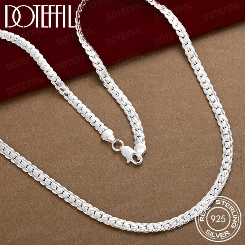 DOTEFFIL 5mm Side Chain 925 Sterling Silver 16/18/20/22/24 Inch Necklace For Woman Men Fashion Wedding Engagement Jewelry Gift