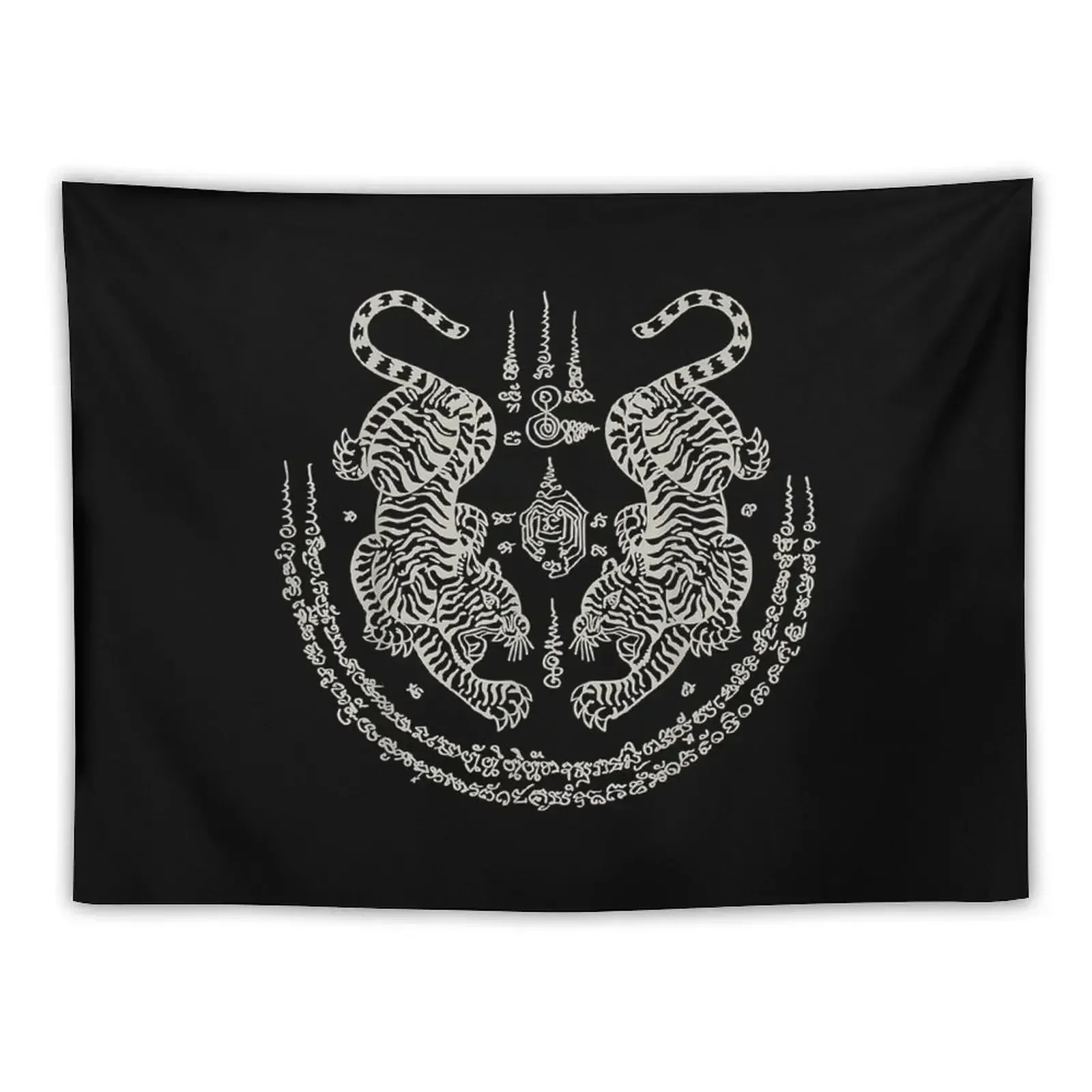 

Sak Yant Thai Tattoo Twin Tiger Muay Magical Thailand Gift Tapestry Bedroom Decoration Korean Room Decor Wall Deco Tapestry