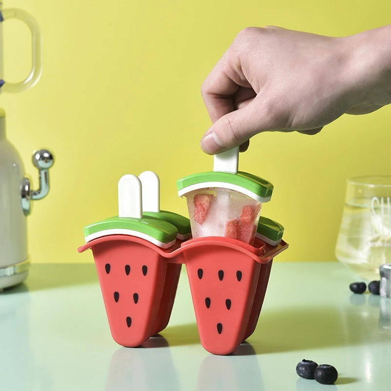 Eisform in Wassermelonenform aus Silikon mit Deckel, niedliche Cartoon-Eisform für selbstgemachte Eis am Stiel, Küchenwerkzeug
