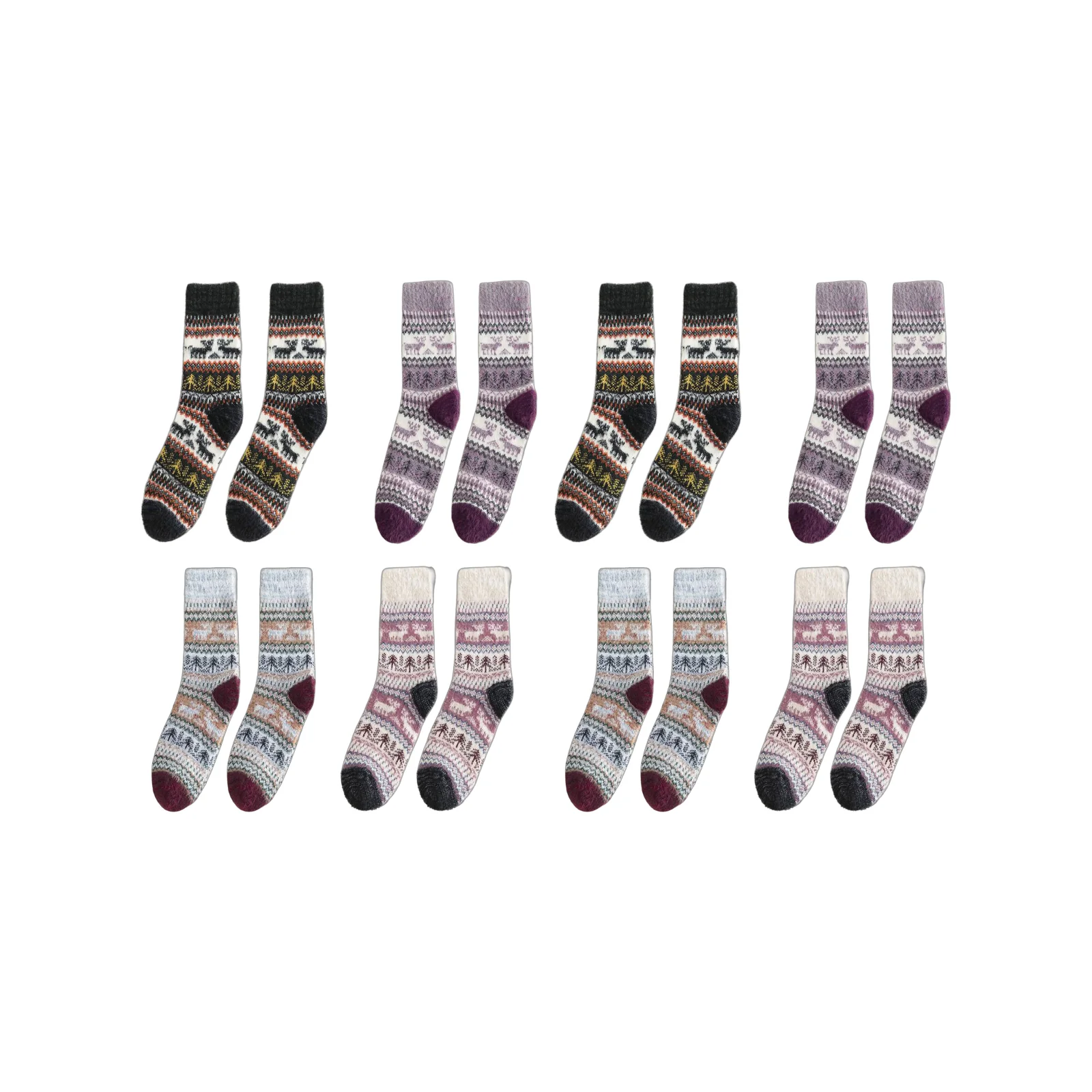 Double-needle rabbit wool socks set: four-color suit + apricot + black + purple + peacock blue 1 pair each