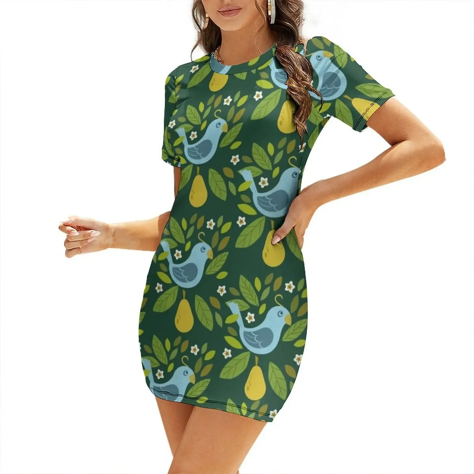 

partridge in a pear tree Short-Sleeved Dress birthday dress women's summer dress 2026 womens clothing