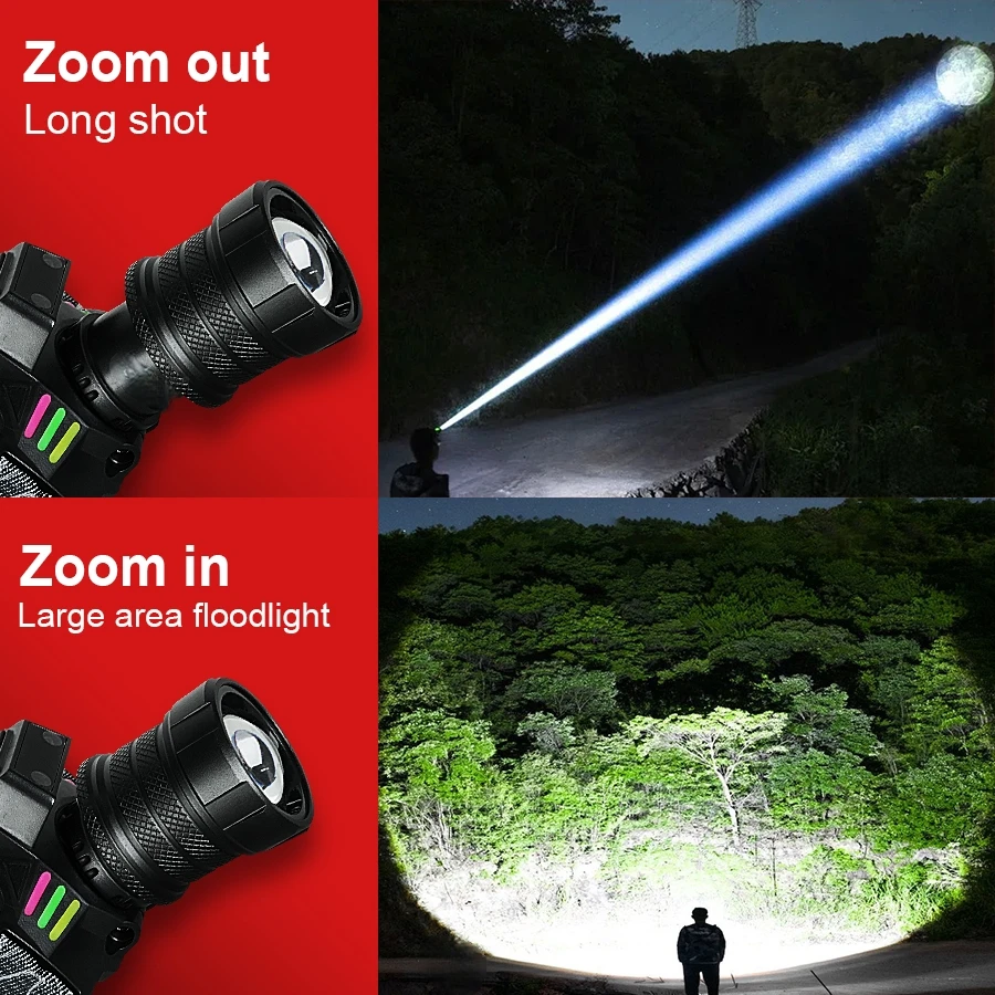 28000000LM Ultra High Power Headlight Dual Light Source LED Headlamp 18650 Head Flashlight Outdoor Working Lantern Camping Light