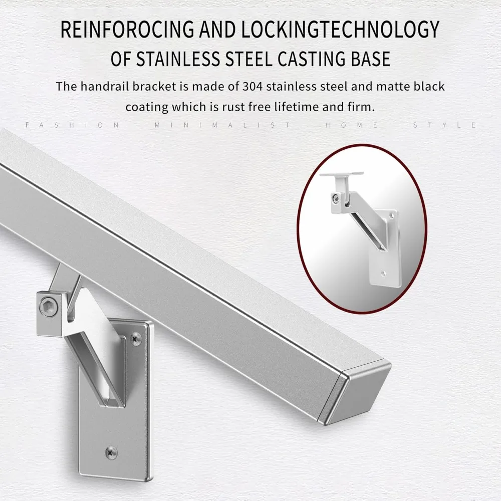 مجموعة درابزين الدرج الحديثة المصنوعة من الألومنيوم - 5 أقدام للاستخدام الداخلي باللون الفضي المؤكسد، من الفولاذ المقاوم للصدأ 304 قابل للتعديل، وشملان من قضبان الإمساك #2