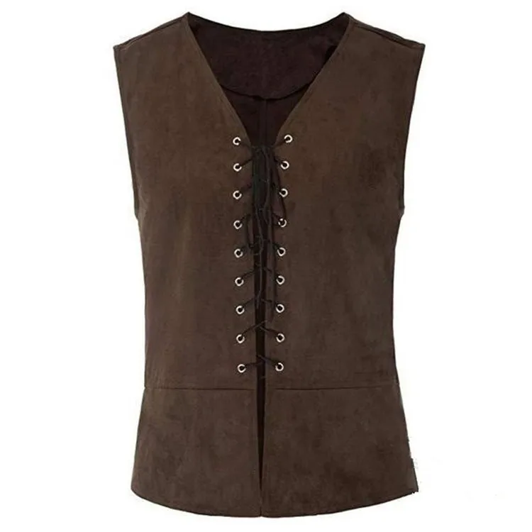 Volwassen Middeleeuws Renaissance Gotische Vest Mouwloos Plus Size Steampunk Piratenvest Mannen Carnval Suède Larp Kostuum