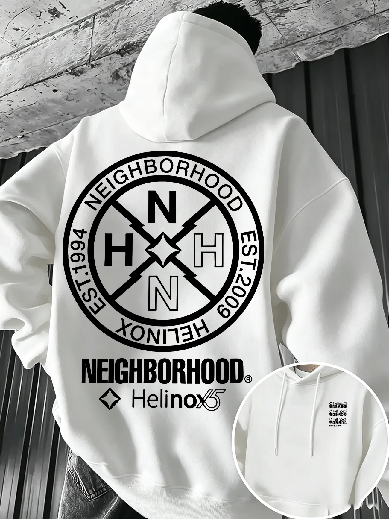 Lockerer Herren-Kapuzenpullover, Winter-Frühling, gefütterte Version, kreisförmiger Print im japanischen Stil, lässiger Streetwear-Hoodie. – Detail 9