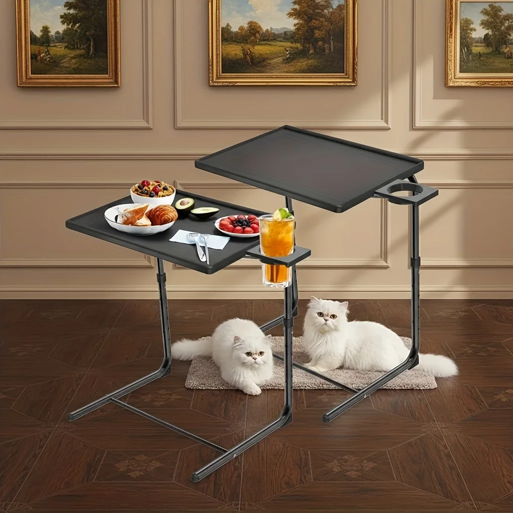 2pcs Adjustable TV Tray Table - Bed And Sofa Dining Table For Eating, Folding Table, Multi-functional Folding Sofa Table
