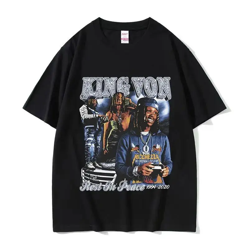 Rapper K-King Von Graphic T Shirt Men\'s Hip Hop Vintage Short Sleeve T-shirts Unisex Fashion Oversized Cotton T-shirt Streetwear