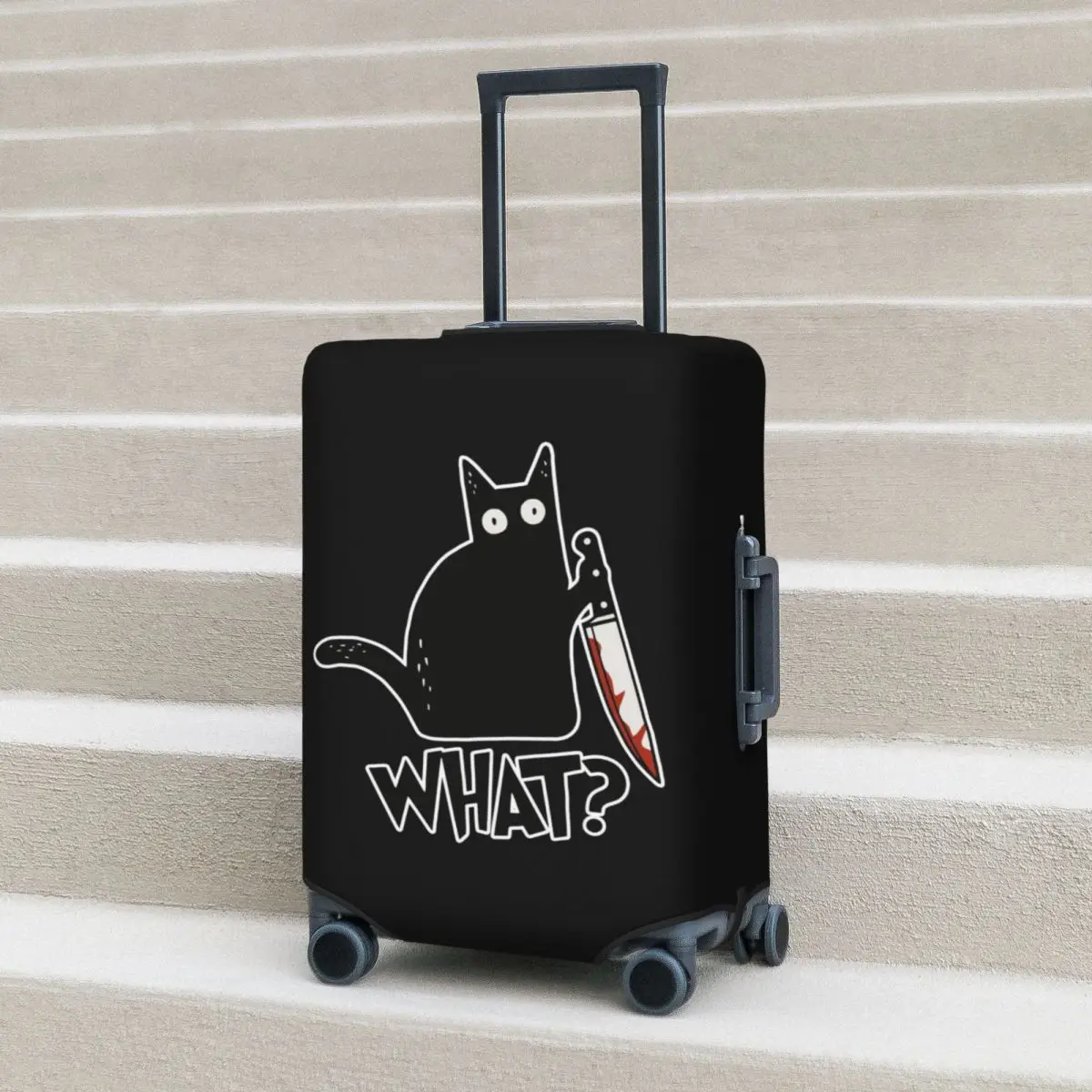 

Cat What Murderous Black Cat With Knife Premium Suitcase Cover Protection Elastic Trip Luggage Protector Covers for 18-32 Inch