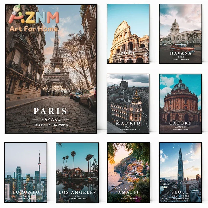 Travel City Paris Madrid New York Landscape Coordinates Poster and Prints Canvas Painting Wall Art Pictures  Decor