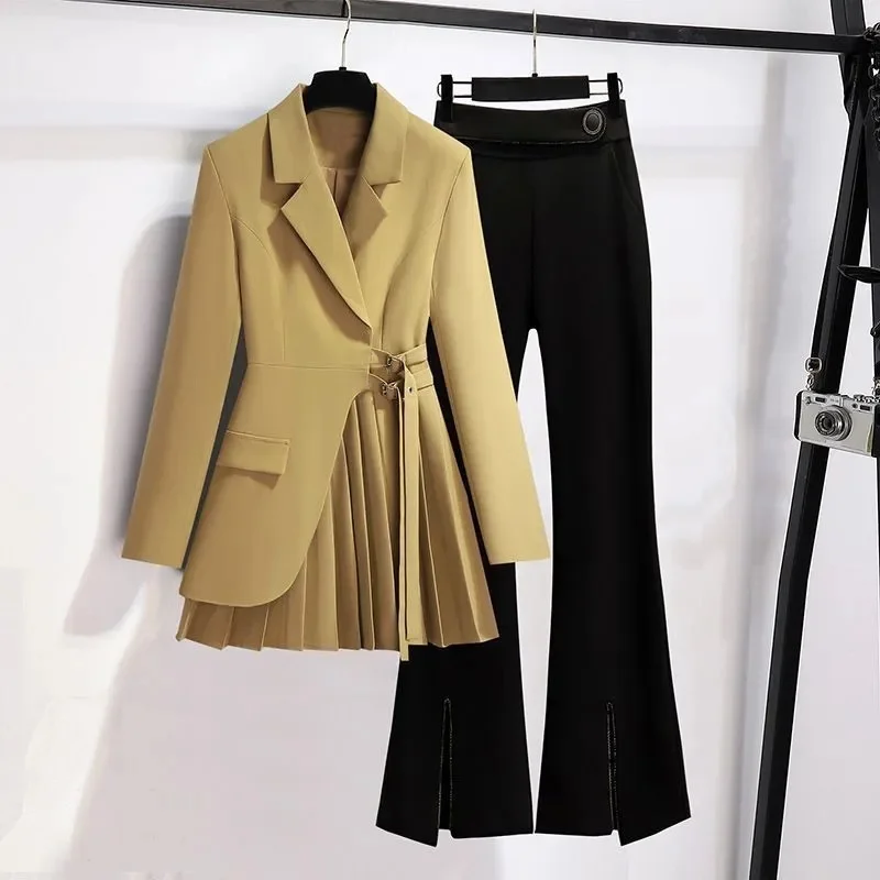 Spring Autumn Women's Blazer Coat +Casual Pants Two Piece Set 2025 New Korean  Fashion Female Suit Outwear