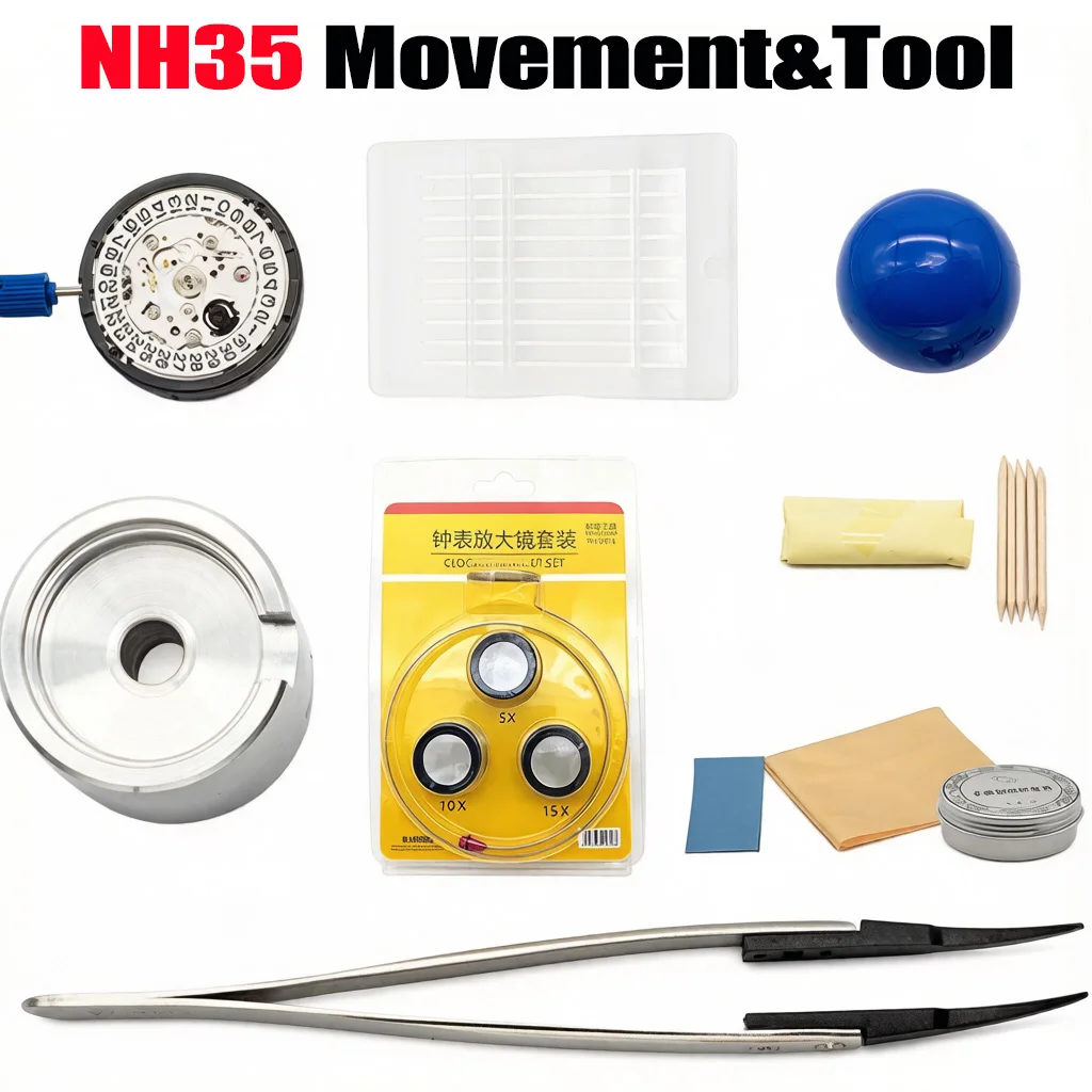 

Genuine NH35 Automatic Mechanical Movement+Holder+Tweeze+Watch Scratch Repair Remover Cream Repair Assembly Tabulating Tools Set
