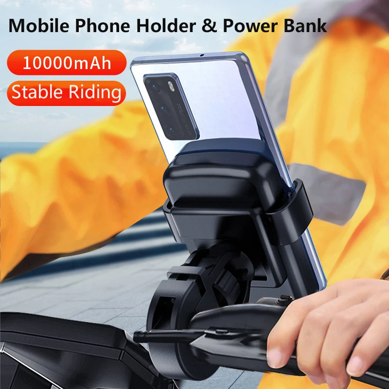

10000mAh Power Bank with Phone Holder 360° Rotation For Motorcycle Bicycle e-Bike Portable Charger Powerbank for iPhone Samsung