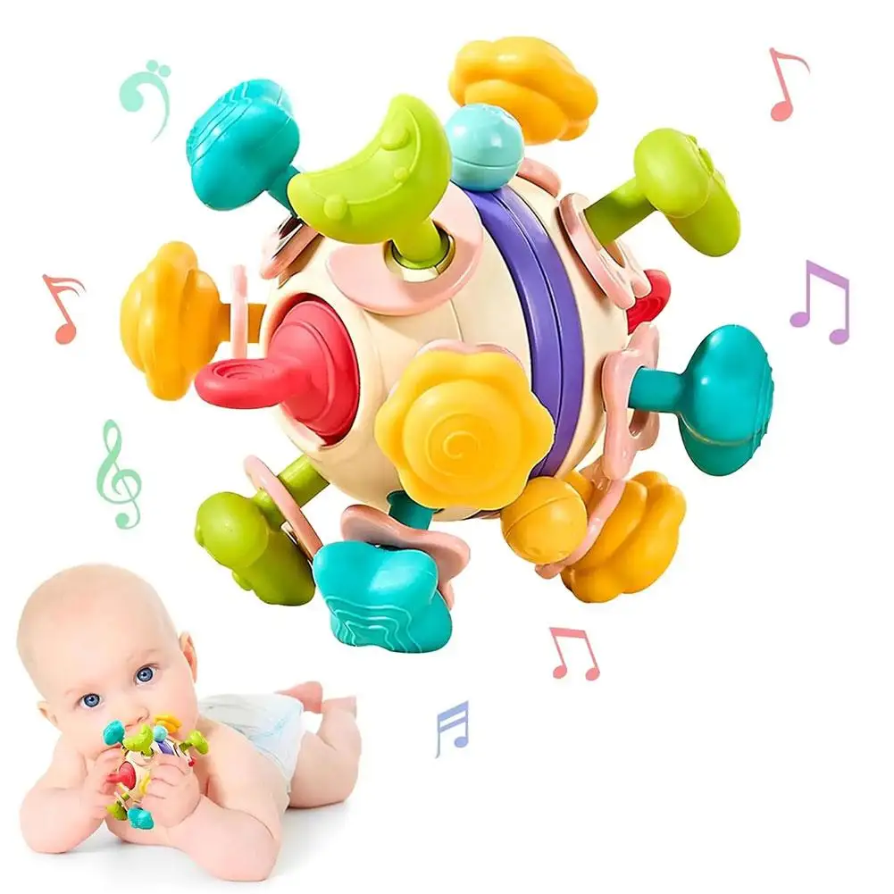 Baby Toys 0 12 Months Rotating Rattle Ball Grasping Activity Baby Development Toy Silicone Teether Baby Sensory Toys For Ba T0a7