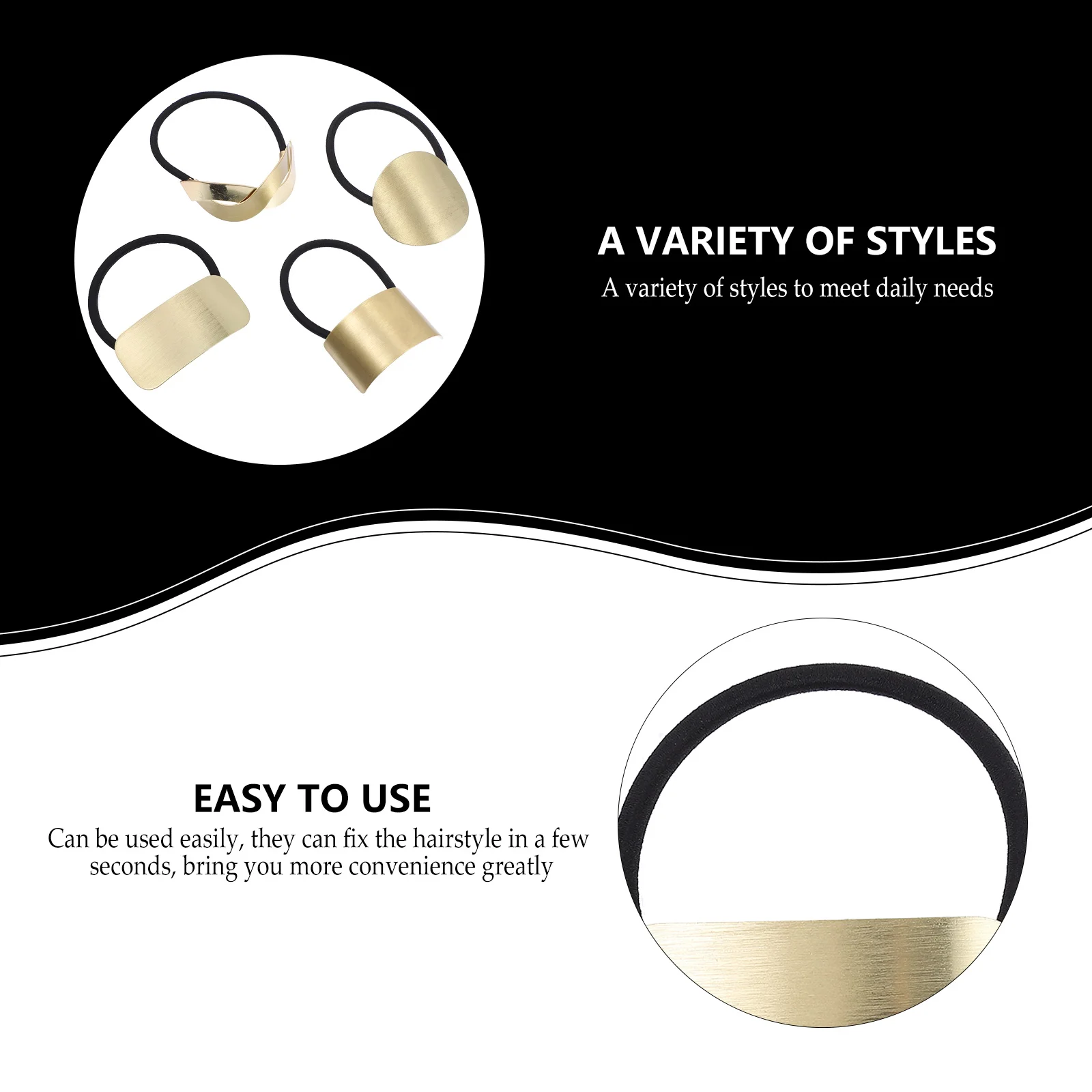 

4pcs Metal Ties Elastic Bands Black Brown Decorations Styling Tools for Exercise Metal Hair Rings Travel Dating Shower