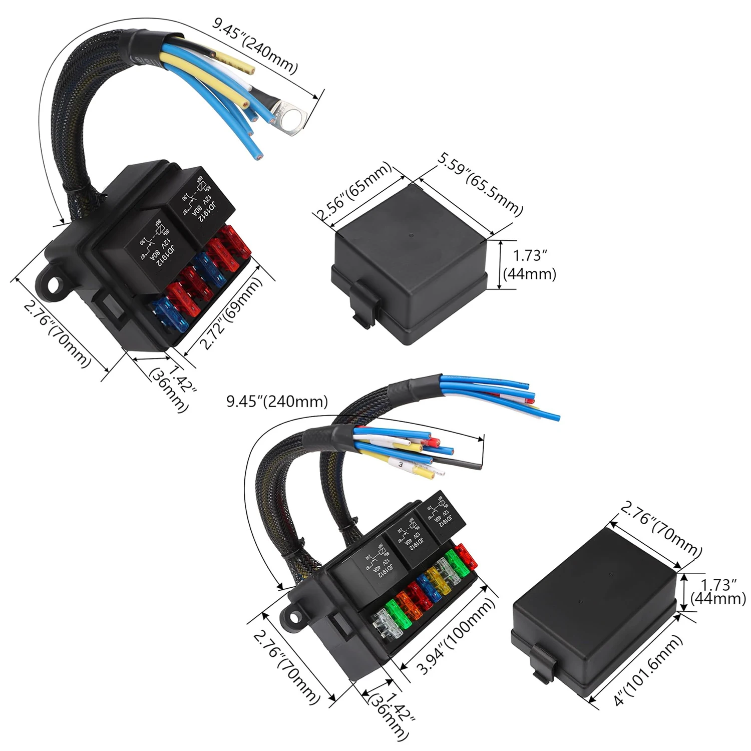 Pre-Wired Fuse Relay Box, 2/3/4/6 Way 4-Pin 40A Relay Block Kit, for Cars Truck Marine Boat Jeep