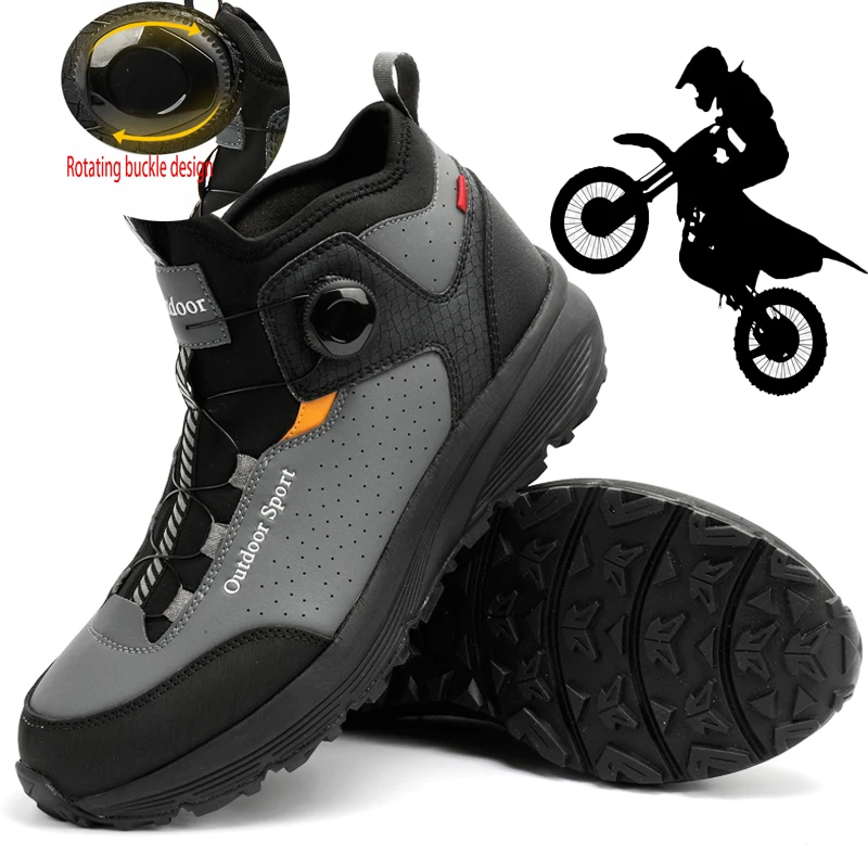 

New Men's Motorcycle Boots With Windproof, Waterproof, And Sand Proof Features, Featuring A Swivel Buckle And a Mid Top Design.