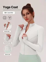Veste de sport pour femme, coupe ajustée, col montant, zippée, séchage rapide, taille ajustée, pour le yoga, la course et l'entraînement, idéale pour le printemps 1