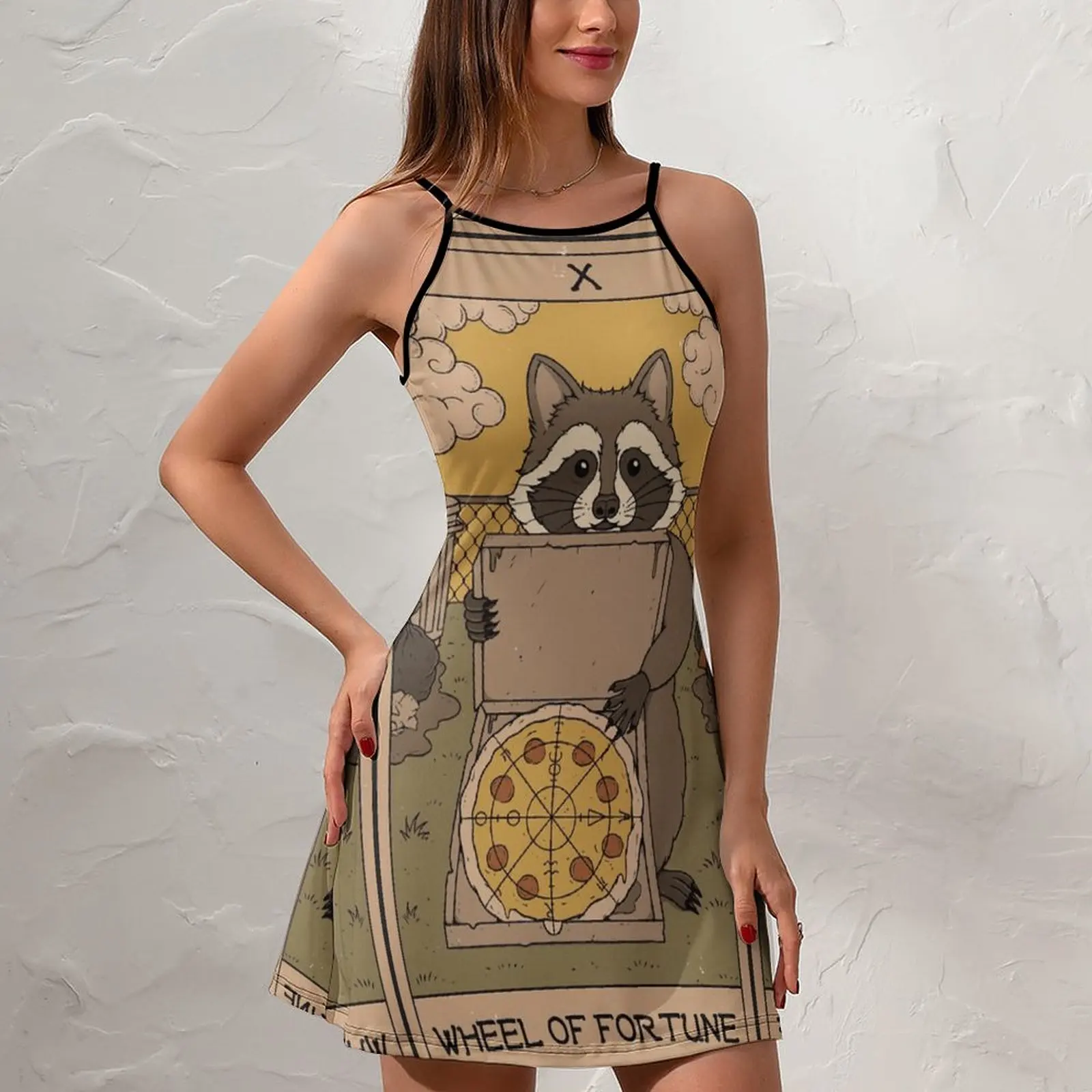 Wheel of Fortune Raccoons Tarot for  Women's Sling Dress Humor Graphic Dresses Novelty Exotic Woman's Clothing  Vacations