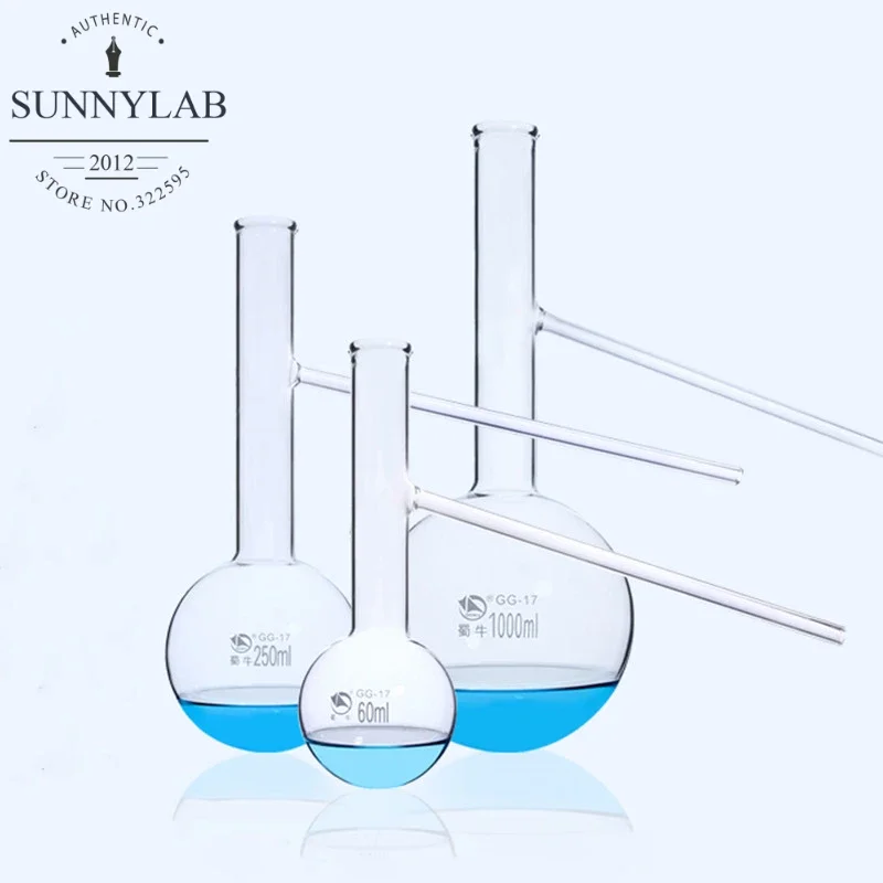 1 قطعة/الوحدة 60 مللي-1000 مللي قارورة تقطير الزجاج قصيرة الرقبة مختبر البورسليكات قارورة الغليان مع أنبوب جانبي لوازم المختبرات