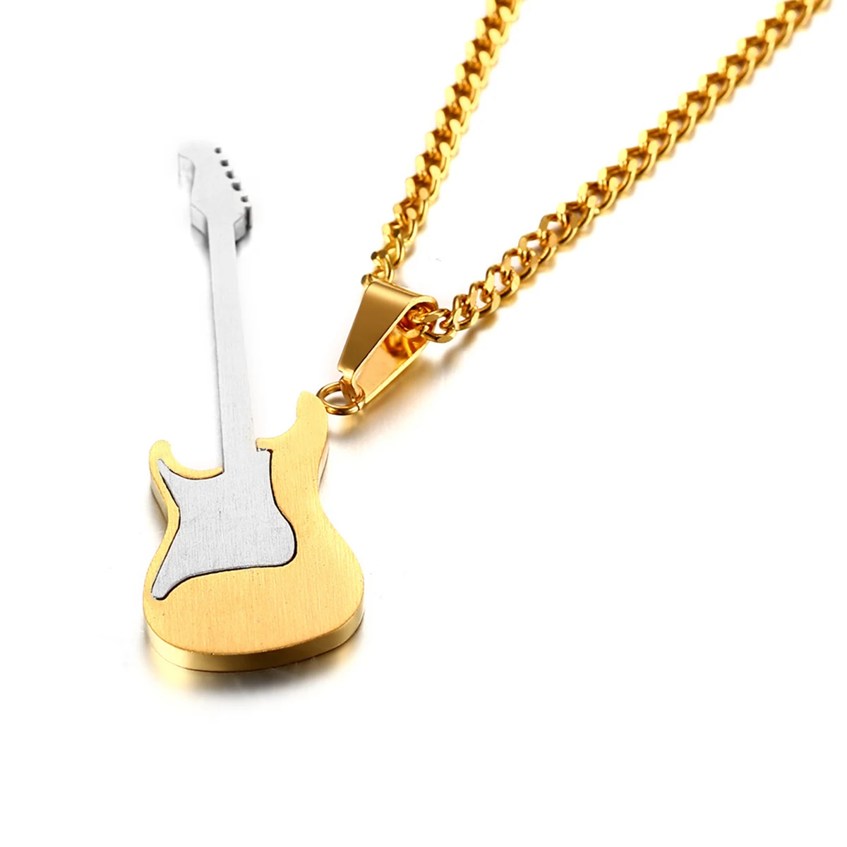 

Men's Guitar Stainless Steel Necklace Pendant Gold Elegant Smooth Surface Music Jewelry Gift for Boyfriend Family Friends