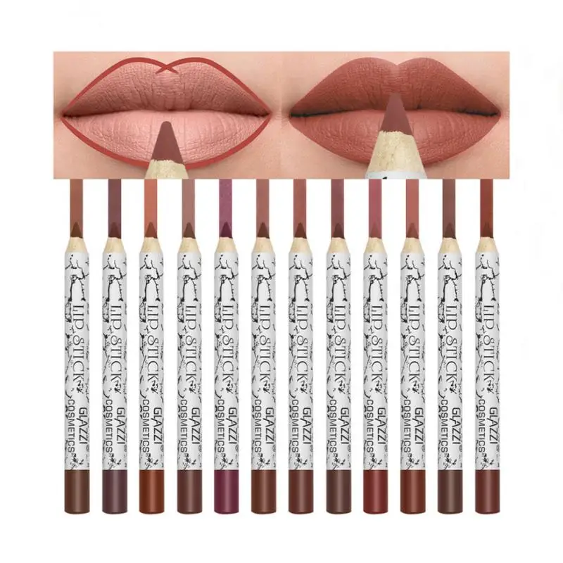 ชุดลิปสติกสีสันสดใส Smudge-proof เพิ่มรูปร่างริมฝีปากยอดนิยม Matte อินเทรนด์ Lip Liner ดินสอชุดหลายสีแต่งหน้า