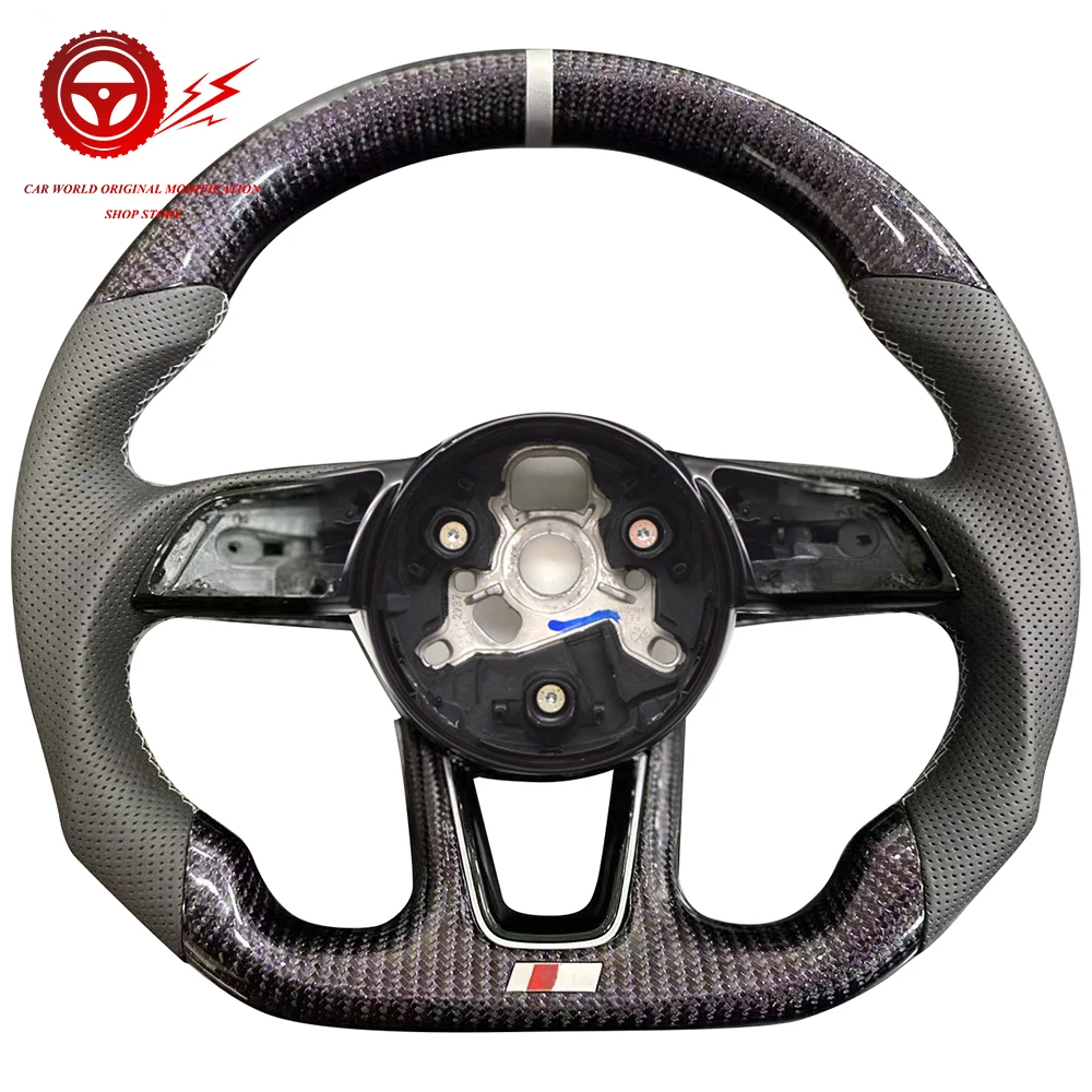 

Purple Carbon Fiber Semi Perforated Steering Wheel, For Audi A3 A4 B9 A5 2017-2024