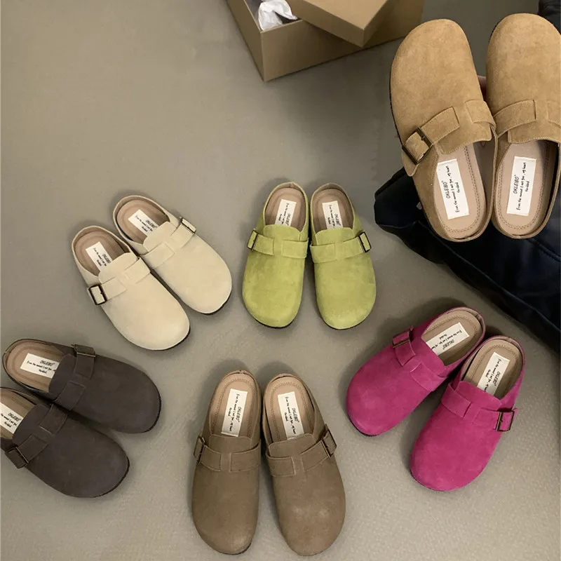 Comfortable soft-soled flats for women 2024 Buckle leather flats for Women Vintage Day Ugly Cute shoes frosted leather