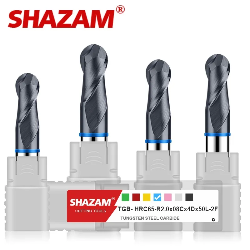 

SHAZAM TGB-HRC65 2F Color Circle Milling Cutter Tungsten Steel Carbide Black Coating Ball End Mill CNC Machining Endmills Tools