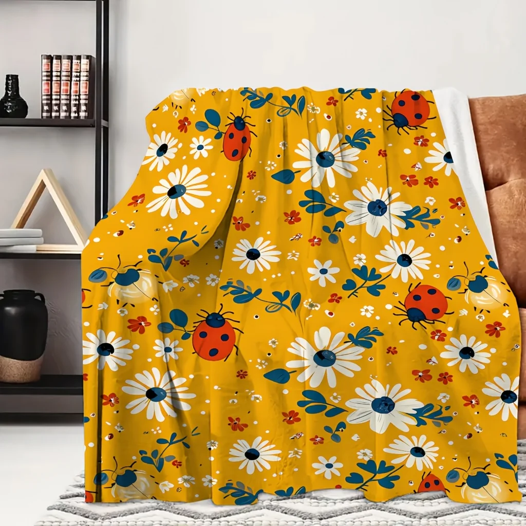1pc Yellow Daisy Wildflower All Over Print Flannel Blanket, Soft and Practical, Suitable for Blankets, Kid Bed Covers, Dormitory